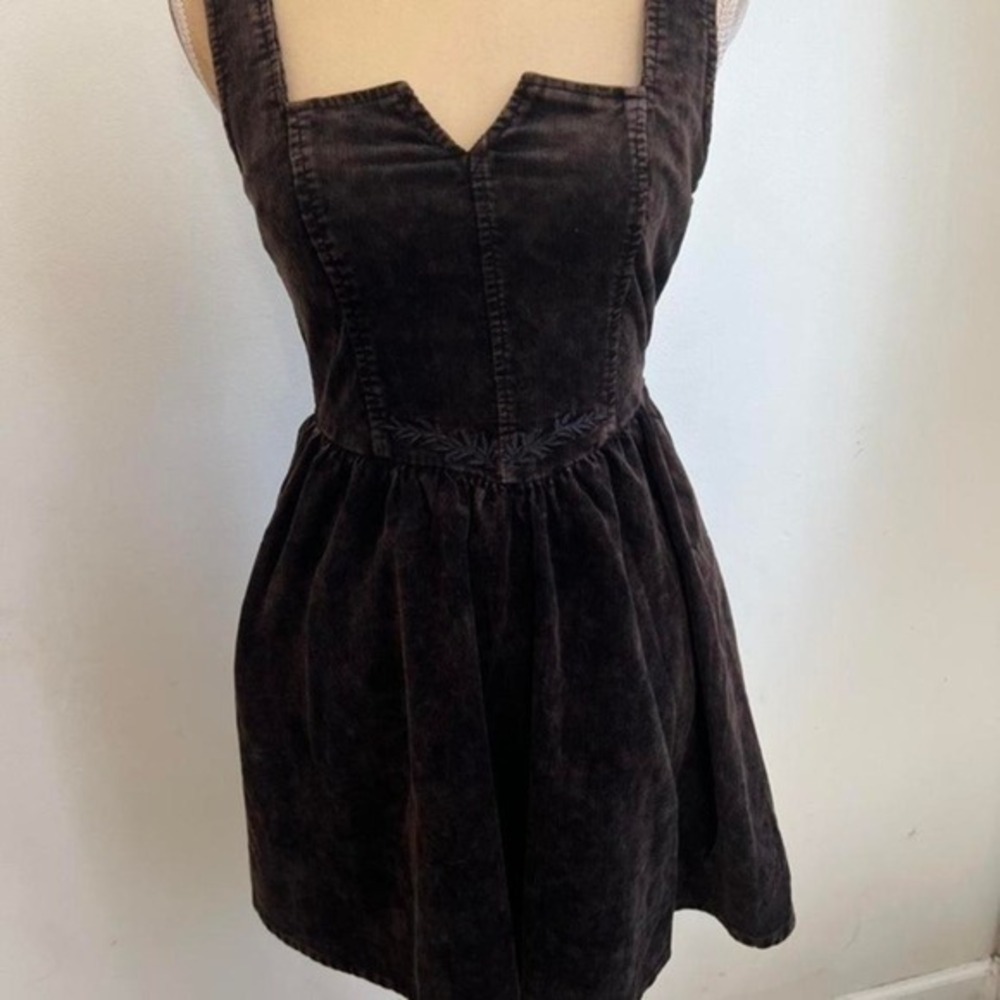 Killstar Elderroot Mini Dress Brown Corduroy Goth Skater Dress - Picture 2 of 3